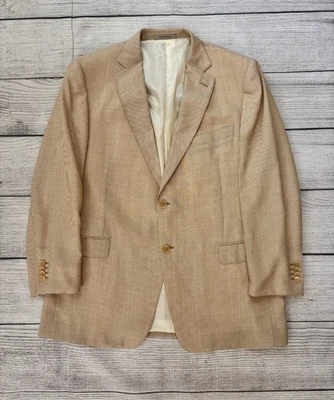 ERMENEGILDO ZEGNA SU MISURA Mens 44R 54R (EU) Tan Striped Wool Silk Roma Blazer - Image 1 of 4