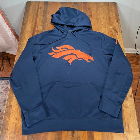Denver Broncos Hoodie Mens Large Nike Blue  NFL Football ThermaFit Pullover Cover