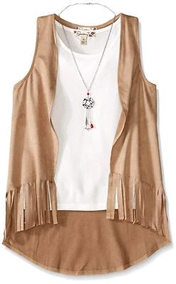 Speechless Girls' Big Knit Suede Vest 2 Piece with Tank, Camel, Size Large - Image 1 of 2