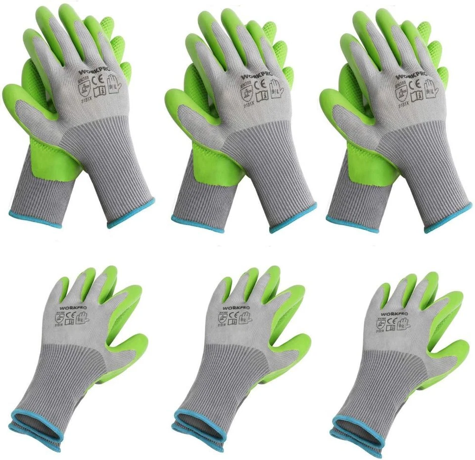 WORKPRO 6 Pairs Garden Gloves with Eco Latex Palm Coated Green-grey Polyester - Image 1 of 4