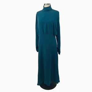 Something Navy Womens L Teal Blue Green Maxi Dress Mock Neck Long Sleeve - Picture 1 of 12