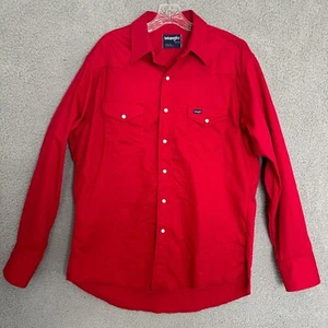 Wrangler Pearl Snap Western Shirt Mens Size 16.5 Red Denim Brushpopper 90s Rodeo - Picture 1 of 7