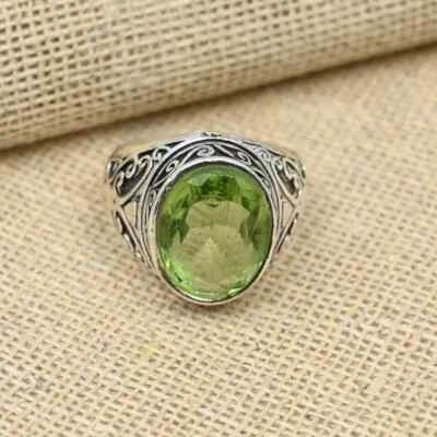 Anillo boho de piedras preciosas de peridoto de diseño de plata de ley 925 para hombre todas las tallas D64 Foto 1 de 4