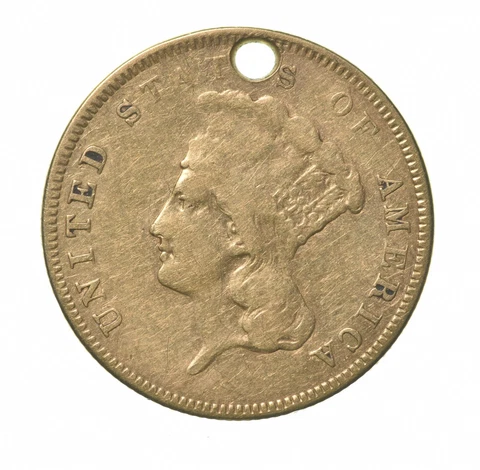 1855 $3 Indian Princess Head Gold Three Dollar Piece Holed *9295 Cover