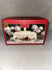 Lenox Winter Greetings Covered Serving Dish Cardinal Oval 9.75 Inch 870601 NEW - Picture 1 of 4