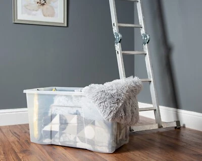 110L Large Crystal Clear Plastic Storage Boxes with Lids Stackable Containers UK - Image 1 of 4