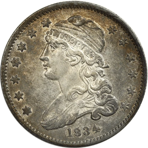 1834 Capped Bust Quarter 25c, About Uncirculated - Toning Cover