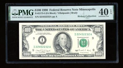 DBR 1990 $100 FRN Minneapolis Fr. 2173-I PMG XF-40 EPQ Serial I22452232A - Image 1 of 2
