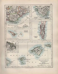 1904 ANTIQUE MAP ~ THE RIVIERA HELIGOLAND BALEARIC ISLANDS ~ STRAIT GIBRALTAR - Picture 1 of 1