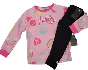 Hurley Girls 2 Piece Outfit Set Sweatshirt and Leggings Size 6 Pink Black New - Picture 1 of 9