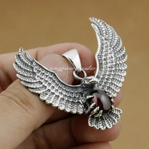 925 Sterling Silver Holding Red CZ Eagle Pendants Mens Biker Jewellery 9L003B BZ - Picture 1 of 4