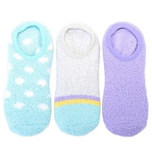 NIP Betsey Johnson 3-Pack Blue Multi Terry Knit Lounge Liners Non Slip Socks $24 - Picture 1 of 1