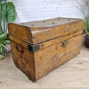 Retro Vintage Metal Steamer Trunk Chest Storage Box Rustic Industrial Studded - Picture 1 of 24