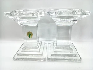 Metropolitan by Waterford Crystal  5" Pillar Candleholder Clear Set of 2 EUC Sq - Picture 1 of 17