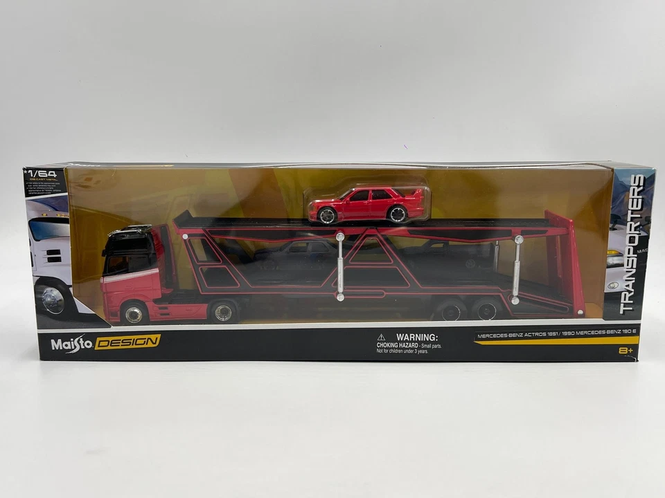 Maisto 1 64 Mercedes-Benz Actros / 1990 Mercedes-Benz 190E Red Design 11454 Car