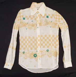 VTG 1970 Ossie Clark MENS Cotton Button Shirt Celia Birtwell Checkerboard Floral - Picture 1 of 24