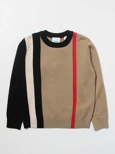 Burberry Kids Beige Logo Striped Long Sleeve Wool Sweater Girls Boys Size 6 - Picture 1 of 1
