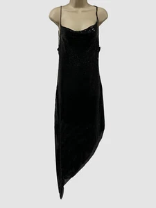 $696 Alice + Olivia Women's Black Silk Chainmail Asymmetric Harmony Dress Size 0 - Picture 1 of 4