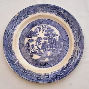 Antique Oriental Style Blue & White Plate - Chip, Crackling & Browning to Glaze - Picture 1 of 5