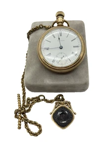 Antique Waltham Grade 615 15j 16s Pocket Watch w/ GF Intaglio Fob Runs Smoothly - Picture 1 of 7