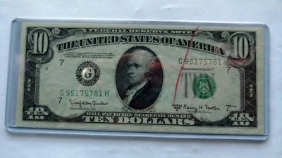 FR-2015G Federal Reserve Note $10 Dollar Bill with Error on it. 1950 E, OFF CRNT - Image 1 of 4