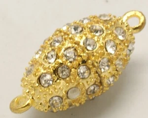 20 Sets Alloy Oval Golden Magnetic Clasps with Loops With Rhinestone 25x13mm - Picture 1 of 1