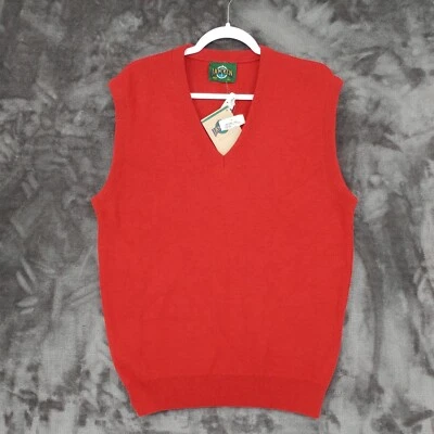 Chaleco Suéter Jantzen Para Hombres Grande Alto LT Rojo Acrílico Tejido Hecho en EE. UU. Cuello Nuevo con Etiquetas Foto 1 de 4