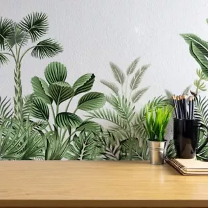 Green Plants Leaves Wall Stickers, Spring Palm Leaf Plants Wall Decals, PVC W... - Picture 1 of 2