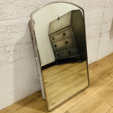 VTG Medicine Cabinet Mirror Arched Chrome Frame MCM Mid Century Hall-Mack 28.5" Cover