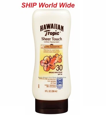 Loción protectora solar Hawaiian Tropic Sheer Touch FPS 30 8 OZ piel ultra radiante Foto 1 de 4