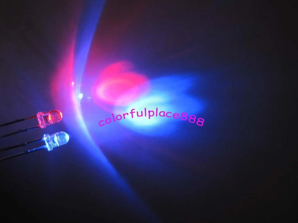 100pcs 3mm Dual Bi-Color Red/Blue Polar Changing Led Water Clear Leds 2-Pin New - Image 1 of 1
