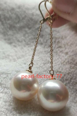 Огромный AAA 16 мм Южных морей розовый круглый раковина жемчуг серьги 14k золото подвеской серьги - Изображение 1 из 4