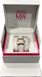 NEW Matthew Williamson Ladies Crystal Set White Leather Strap Watch - Picture 1 of 8