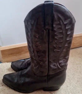 VINTAGE LOBLAN BOOTS LADIES UK 6 GREY BROWN LEATHER WESTERN COWBOY LINE DANCE - Picture 1 of 18