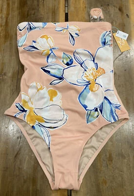 Traje de baño Kona Sol melocotón floral sin tirantes cobertura media de una pieza talla grande Foto 1 de 4