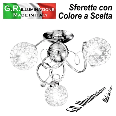 PLAFONIERA MODERNA CROMATA 3 LUCI LAMPADARIO CROMO CRISTALLO CUCINA BAGNO Cielo - Immagine 1 di 4