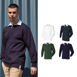 Front Row Cotton Classic Original Rugby Shirt (FR001) - Long Sleeve Plain Shirt - Picture 1 of 9