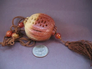 Small Rainbow Jade Carved Stone Inro Rust and Tan Natural Stone Pendant  #RJ4 - Picture 1 of 4