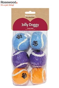 6 PACK ROSEWOOD JOLLY DOGGY TENNIS BALLS DOG PUPPY TOYS OUTDOOR CHASE FETCH - Picture 1 of 3