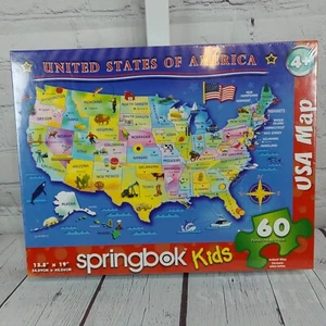 HTF Sealed Springbok Kids USA Map Jigsaw Puzzle 2017 60 Pieces Made in USA - Picture 1 of 5