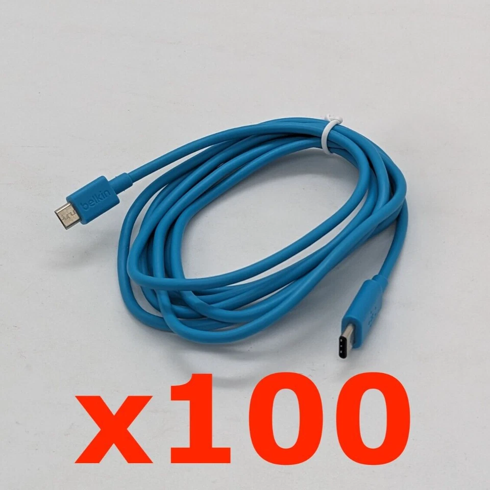 Job lot of 100 Belkin MIXIT USB-C to Micro-USB cable charging lead blue 1.8m - Image 1 of 4