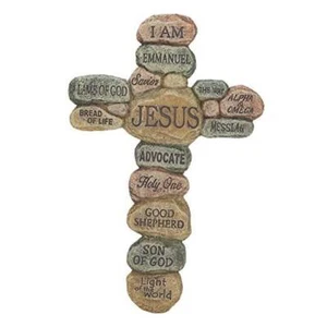  Names of Jesus Christ Pebble 10 Inch Resin Decorative Hanging Wall Cross  - Picture 1 of 6
