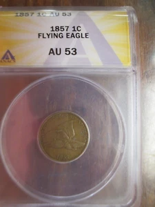 1857 Flying Eagle Cent 1C ANACS AU53 - Picture 1 of 3