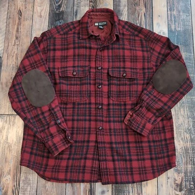 Vintage Banana  Republic Cabinwear Plaid Flannel Red/Black Men's L Elbow Patch - Image 1 of 4