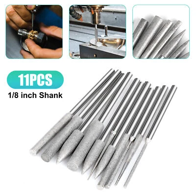 REDTAGTOWN 11Pcs 1/8" Diamond Burr Bit Set Cutting Carving Grinding for Dremel Rotary Tools
