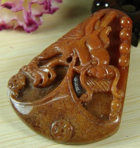 Certified Red Grade A Jade Pendant Dragon Handmade Jadeite Emerald P-332-2 - Picture 1 of 6
