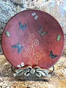 Butterfly Decorative Accent Plate Ceramic With Bronze Metal Scroll Display Stand - Picture 1 of 15