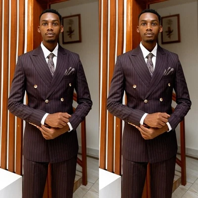 Burgundy Men's Suits Peak Lapel Wedding Tuxedos Formal Business Blazers Pants - Image 1 of 4