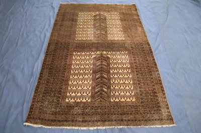 4'4x6'4 ft Vintage Turkmen Handmade Parda Rug, Oriental Rug, Office, Kitchen Rug - Image 1 of 4