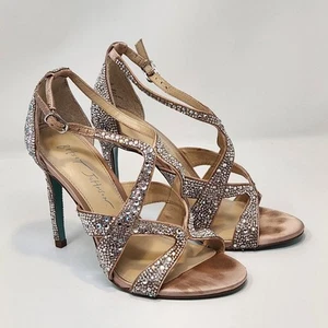 Betsey Johnson Mayo Crystal Stiletto Heels Strappy Ankle Buckle Women Size 6 M - Picture 1 of 7